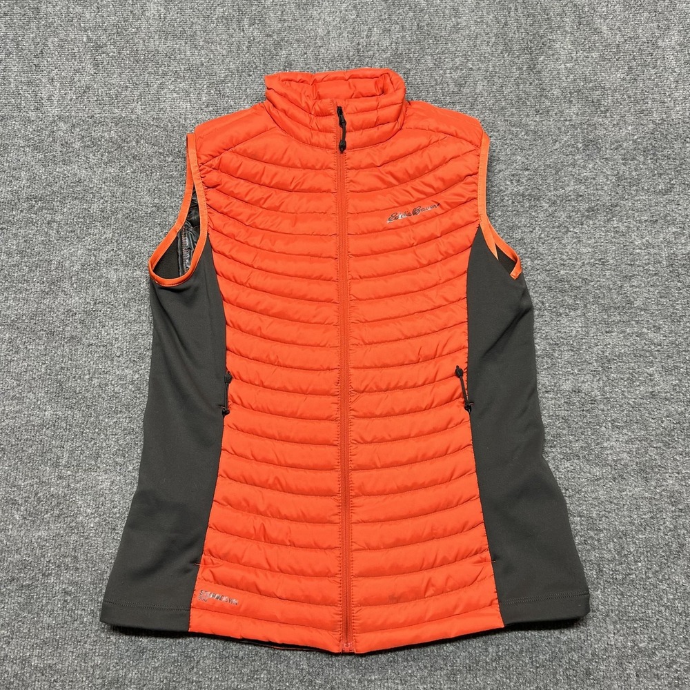 Eddie Bauer Vest Womens M Tall Orange StormDown 800 Puffer Full Zip Pockets